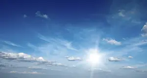 Fine Weather Images Prints: Sun with clouds in blue sky