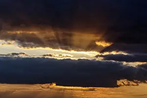 Dramatic Evening Sky Prints: Sunbeams behind clouds, dramatic evening sky