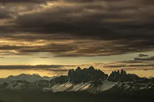 Sunrise In Italy Prints: Sunrise with dramatic clouds over South Tyrolean mountain range