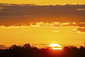 Cloudy Skies Central Europe Prints: Sunrise, sky and clouds orange, Thuringia, Germany