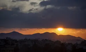 Cloudy Sky Greece Prints: Sunset over Athens, dramatic cloudy sky