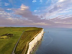 British Countryside Evening Scene Prints: Sunset over Beachy Head Lighthouse from a drone