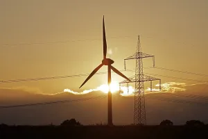 Wind Energy Plant Prints: Sunset behind clouds, wind power station