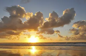 Spanish Coast Scenery Prints: Sunset and cloudy sky with reflection on the Atlantic