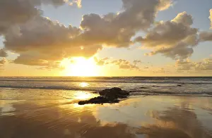 El Cotillo Beach Prints: Sunset and cloudy sky with reflection on the Atlantic Ocean