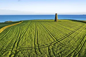 Uninhabited Farm Fields Prints: Sunset over The DAYMARK and fields from a dron