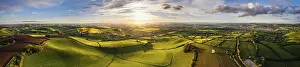 British Farmland From Above Prints: Sunset over Devon Windmill from a drone