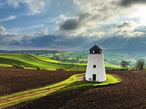 Drone Shot Of Devon Fields Prints: Sunset of Devon Windmill over Fields and Farms from a drone