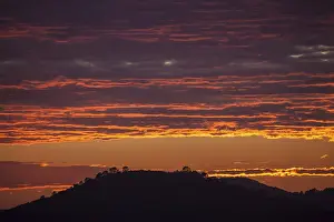 Mountainous Evening Atmosphere Prints: Sunset, evening sky with red clouds