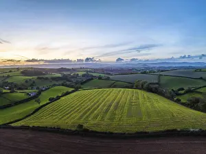 Evening Sun In England Prints: Sunset over Fields and Farms, Devon