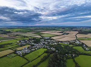 Evening Light Landscape Photo Prints: Sunset over Fields and Farms from a drone
