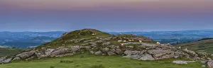 Devon England Scenery Prints: Sunset over fields in Haytor Rocks