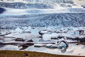 Waterfront Landscape Photo Prints: Sunset illuminates the glacier