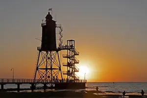 Atmospheric Sunset Scene Prints: Sunset, lighthouse Obereversand