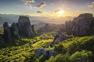 St Nicholas Anapavsa Abbey Prints: Sunset over monastery of Rousanou and Monastery of St