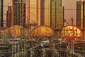 Frankfurt Central Station Prints: Sunset is reflected in the central station