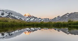 Aoraki Mount Cook National Park Prints: Sunset, Reflection in Mountain Lake