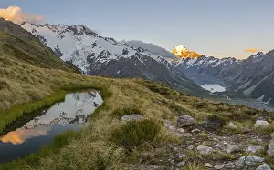 Southern Alps Landscape Photography Prints: Sunset, Reflection in Mountain Lake