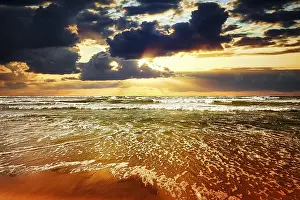 Deserted Sunset Prints: Sunset over the sea
