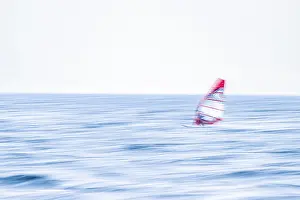 Deserted Lake Waterfront Prints: Surfer as a pull-along, artistically worked