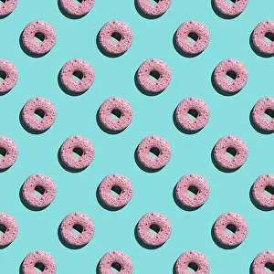 Blue Background Design Prints: Sweet donuts pattern on a blue background