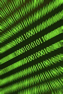 Green Binary Code Prints: Swirling green binary numbers with blurring