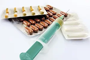 Healthcare Cost Prints: Syringe and tablets