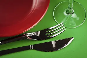 Porcelain Tableware Prints: Table setting close up on green table