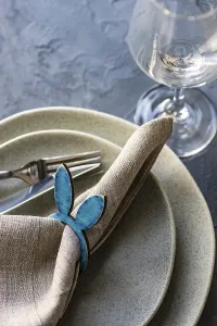 Country Style Table Decor Prints: Table setting for festive Easter dinner on rustic background with copy space