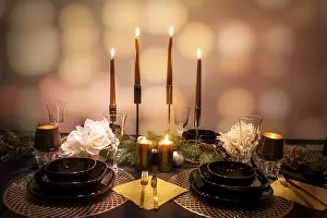 Cozy Table Setting Ideas Prints: Table setting with romantic candlelight