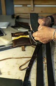 Tailor Workshop Prints: Tailor process leather in workshop