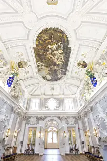 Prints of Tallinn, Estonia - September 30, 2018: Painting at the ceiling of the main hall of Kadriorg Palace in Roman Baroque style in Tallinn Estland. Model of Versailles. Art meuseum of Estonia Estonia Prints: Tallinn, Estonia - Print of Kadriorg Palace Ceiling