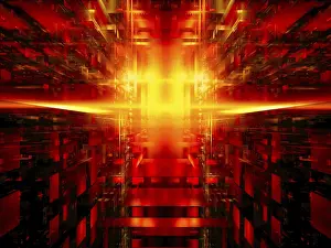 Dark Cloud Atmosphere Prints: Tech block structure and flash of light - abstract 3d illustration