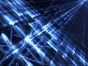 Digital Abstract Illustration Prints: Technology Print with Futuristic Light Effects