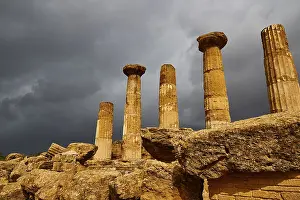 Temple Of Heracles Prints: Temple of Heracles, Five ancient columns against dark