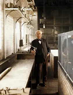 Thomas Alva Edison with Lightbulb Print