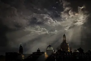 Deserted Cityscape Germany Prints: Thunderclouds above Dresden, Saxony