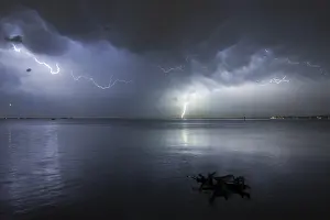 Thunderstorm Lake Constance Prints: Thunderstorm with multiple thunderbolts
