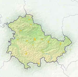 Eastern Europe Geography Prints: Thuringia, Germany, shaded relief map