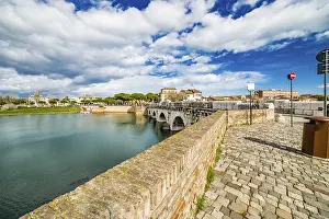 Roman Bridge Architecture Prints: Tiberius Bridge in Rimini, one of the most solid architectural structures built by the Romans
