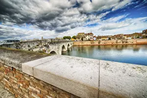 Roman Architecture Prints: Tiberius Bridge in Rimini, one of the most solid architectural structures built by the Romans