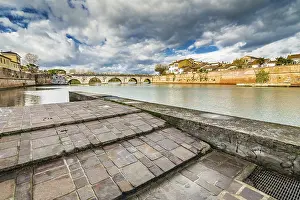 Roman Architecture Prints: Tiberius Bridge in Rimini, one of the most solid architectural structures built by the Romans