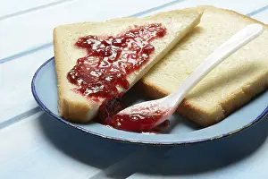 Sweet Breakfast Plate Prints: Toast with raspberry jam on a plate, breakfast