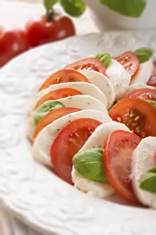 Vegetarian Meal Inspiration Prints: Tomato with mozzarella cheese - selective sharpness-deep