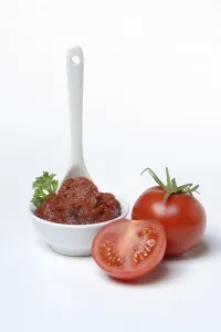 Tomato Paste Prints: Tomato paste with spoon in bowl