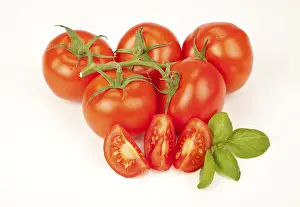 Top View Of Tomatoes Prints: Tomatoes with basil