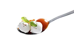 Healthy Eating Nutrition Prints: Tomatoes, mozzarella and basil on a spoon