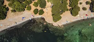 Desolate Beach Scenery Prints: Top-down view of the seashore
