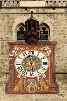 Time Measurement Europe Prints: Tower clock on the steeple of St
