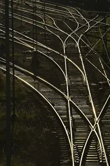 Munich Cityscape Photography Prints: Tracks in back light in Munich